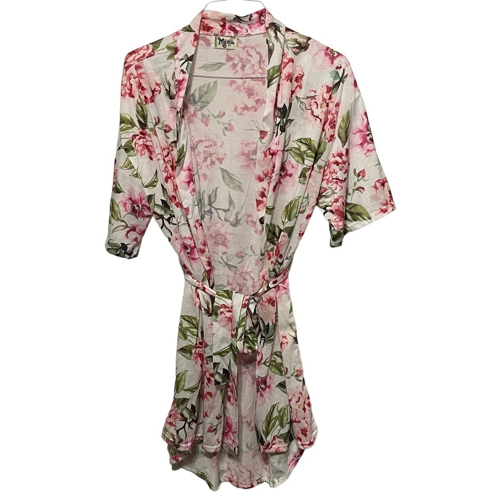 Show Me Your Mumu Brie Short White Pink Floral Tie Waist Robe Women's One Size